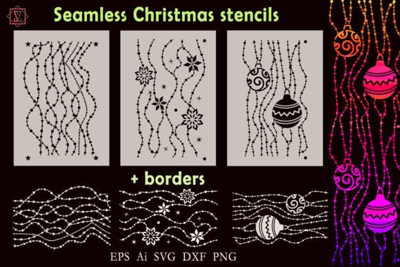 Seamless Christmas Beads. Stencil. Borde