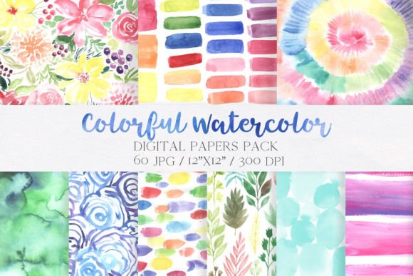 Watercolor Colorful Digital Papers Pack